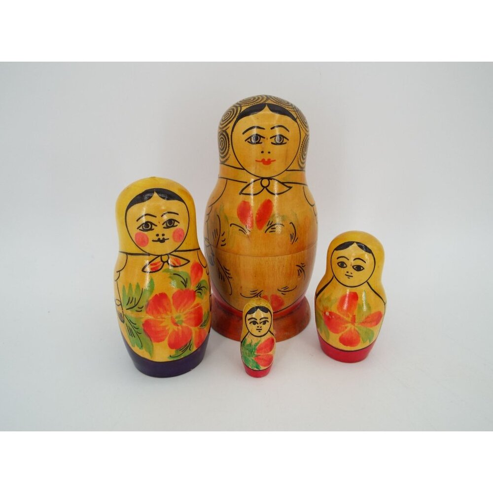 Vintage Wooden Russian Matryoshka Nesting Dolls Set of 4